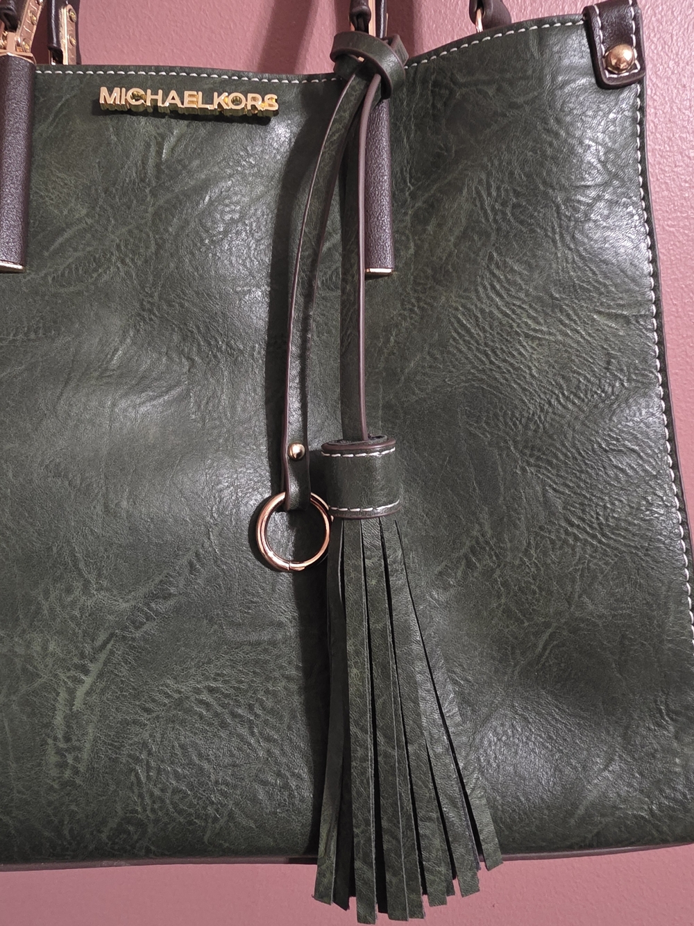 Michael Kors Hunter Green Leather Shoulder Bag with Tassel - Picture 6 of 7